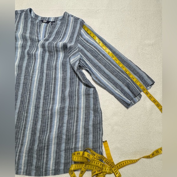 Lands End Women 1X(16W-18W) Blue Striped Linen 3/4 Sleeve Tunic Pockets Top - Picture 9 of 13